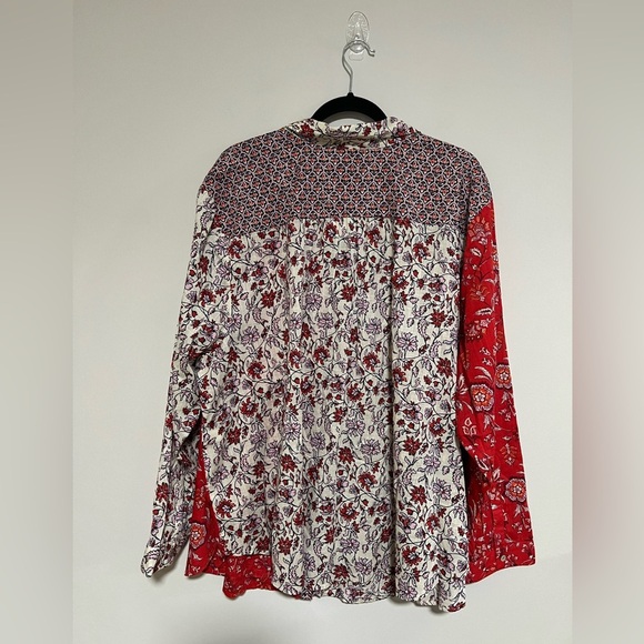 J. Jill One Pocket Shirred Back Button Down Long Sleeve Shirt Size 4X NWT Boho - Picture 2 of 12